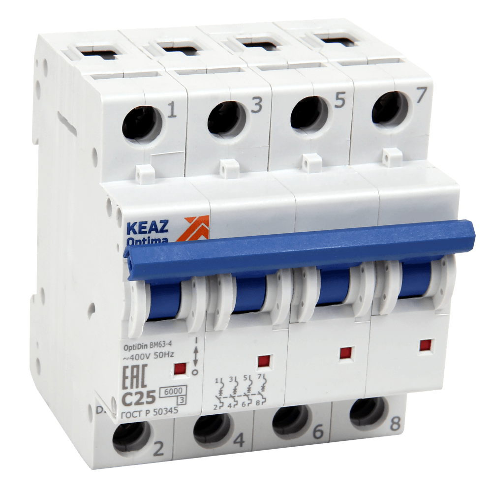 картинка Выключатель автоматический модульный OptiDin BM63-4NC4-УХЛ3-РЕГ от интернет-магазина ТД Макс-Электро купить в Кемерово по ценам завода