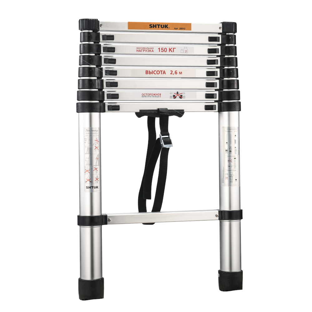 картинка Лестница телескопическая 2,6 м, SHTOK. 20012 от интернет-магазина ТД Макс-Электро купить в Кемерово по ценам завода